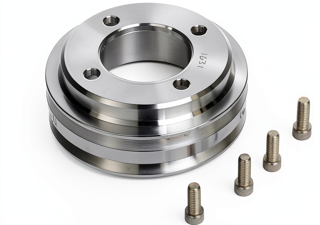 Installing March Performance 5-1/2 in OD V-Belt Crank Pulley on a wooden workbench