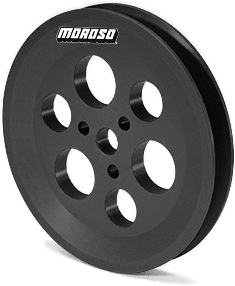 Moroso vacuum pump pulley installed on a performance engine