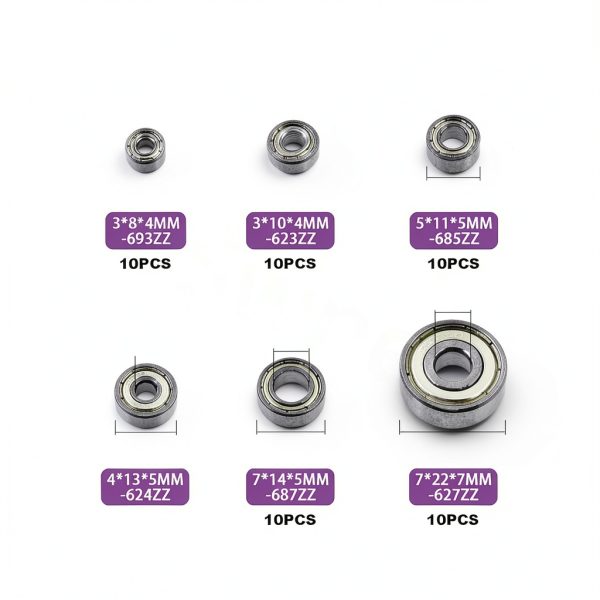 Swpeet Ball Bearings Kit 60pcs 6 Sizes Deep Groove Steel Shielded-1