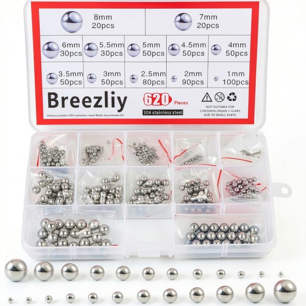 304 Stainless Steel Ball Bearing Kit 620pcs 12 Sizes by Breezliy-0