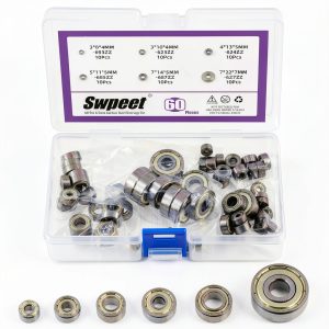 Swpeet Ball Bearings Kit 60pcs 6 Sizes Deep Groove Steel Shielded-0